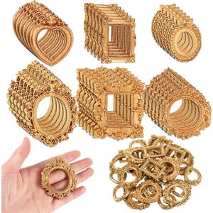 90 Pieces Gold Vintage Resin Picture Frame Antique DIY Manicure Jewelry Small Display Frames Small Picture Frame Oval Rectangle Wall Hanging for Manicure Photo Home Decoration (Gold)