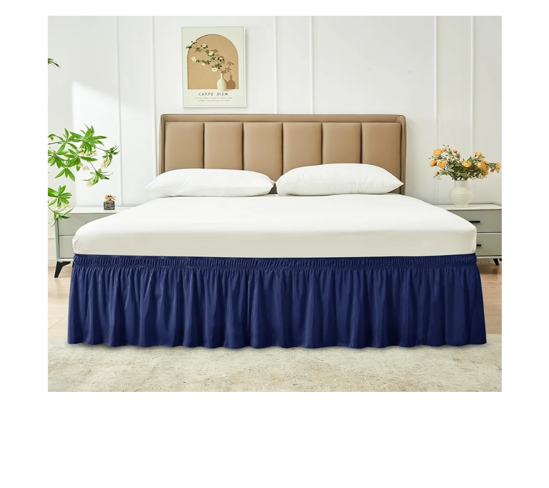 Biscaynebay Wrap Around Bed Skirts for Queen Beds 15" Drop, Navy Adjustable Elastic Dust Ruffles Easy Fit Wrinkle & Fade Resistant Silky Luxurious Fabric Machine Washable