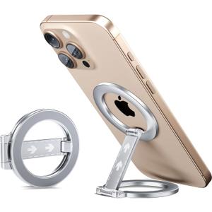 for MagSafe Phone Grip Kickstand,for iPhone 16 15 14 13 12 Pro Max and Magsafe Case,Double-Sided Magnetic Cell Phone Stand for Gym, Kitchen & All Metal Surfaces (Silvery)