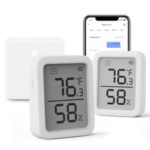 SwitchBot Thermometer Hygrometer, Bluetooth Indoor Humidity Meter for Home, Temperature Sensor with App Control, Large LCD Display, Notification Alerts (Meter Plus *2+Hub mini)
