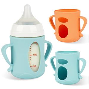 Silicone Sleeves for Pigeon Baby Bottles 5.4oz,Anti Breakage Glass Baby Bottle Holder with Handles 2 Pack Blue And Orange