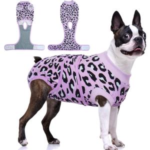 FUAMEY Recovery Suit for Dogs After Surgery, Soft Breathable Dog Bodysuit E-Collar & Cone Alternative Surgical Suit, Male Female Dog Neuter Spay Suits Anti Licking Wounds Onesie Purple Leopard L (L(Back:16.1-20.1in,WT:23-48lbs))