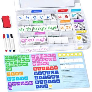 JoyCat 265 Phonics Magnetic Letter Tiles- Hooked on Phonics, ABC Reading Games Set with Word-Building Folder & Storage Case, Letter Sound Alphabet Letters, Preschool Pre k Classroom Materials