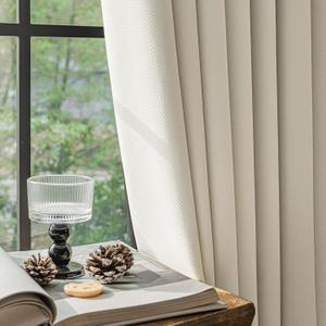 FMFUNCTEX 100% Blackout Curtains for Bedroom, Beige Back Tab Curtain 84 Inches Long Drapery Thermal Insulated Curtains for Living Room, Black Out Drapes Rod Pocket Room Darkening 2 Panels