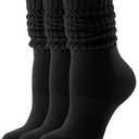 FITRELL Slouch Socks for Women, 3 Pairs Soft Cotton Knee High Scrunch Tube Boot Socks, Black, Medium-Large