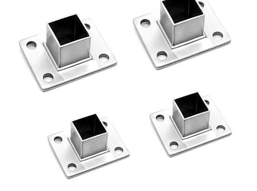 4Pcs Square Post Bases Stainless Steel Flange Anchor Bases Heavy Duty Post Brackets for Fence Deck Railing Support(1" x 1")，Posts and Accessories，Decking Posts
