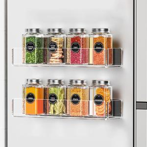 2 Pack Acrylic Spice Racks for Refrigerator and Oven, Magnetic Fridge Organizers and Storage, Clear