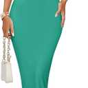 ZESICA Women's Summer Bodycon Midi Dress Sleeveless Square Neck Slim Fit Back Slit Long Cocktail Party Dresses (Green, M)