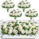 Alupssuc 16Pcs Artificial Geranium Flowers for Outdoors Decoration Silk Floral, UV Resistant Fake Plants, Faux Flower for Porch Garden Table Centerpieces Home Indoor Outside Spring Decor(8, White)