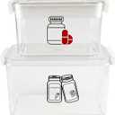 First Aid Box Empty and Vitamin Bottle Organizer Set, Clear Plastic Medical Box with Snap-Off Lid & Handle for Supplements Medicine Storage