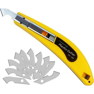 Professional Acrylic Plexiglass Sheet Cutter Scoring Knife Tool,With a Curved Handle,It Is More Convenient To Use.One handle,11 blades (Yellow)