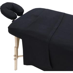 LONDON LINENS Pack of 2 Extra Thick 3 Piece Massage Table Sheets Set - 100% Natural Cotton Flannel - Includes Massage Table Cover, Massage Fitted Sheet, and Massage Face Rest Cover (Black)
