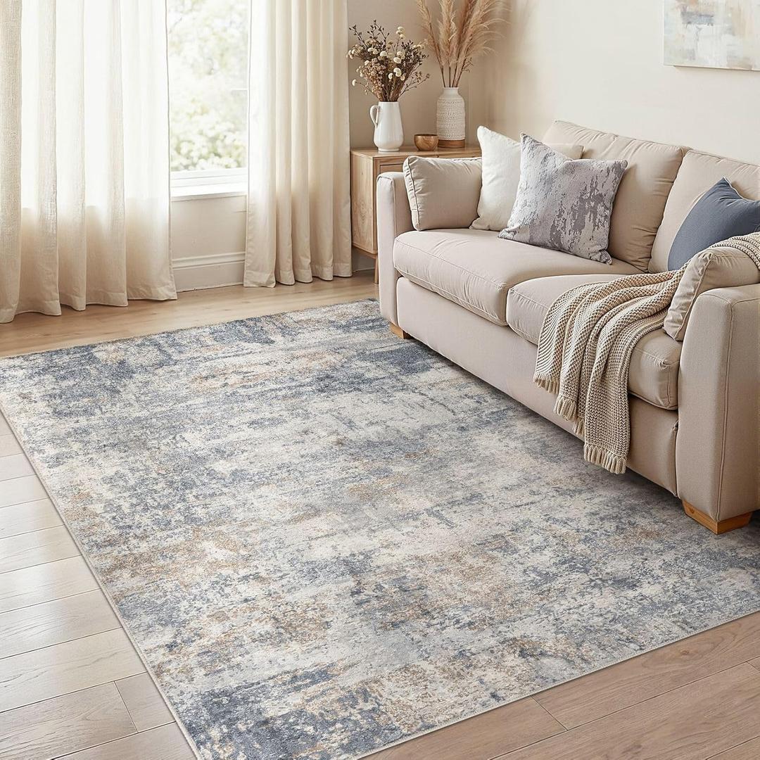 cotiled 6x9 Area Rug for Living Room Large Modern Neutral Abstract Rugs Washable Nonslip Backing Soft Carpet for Bedroom Dining Room Office Decor Blue/Brown