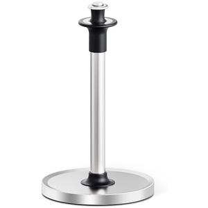 VEHHE Paper Towel Holder Countertop with Unique Damping Spring Structure for One-Handed Tearing, Stainless Steel Paper Towel Holder with Weighted Base and Suction Cups for Kitchen Bathroom, Silver