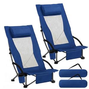 Spiareal 2 Pack High Back Chair for Adults with Headrest Cup Holder Carry Bag Portable Backpack Folding Beach Chair 300lbs Heavy Duty Lightweight High Back for Picnic Camping Fishing(Blue)