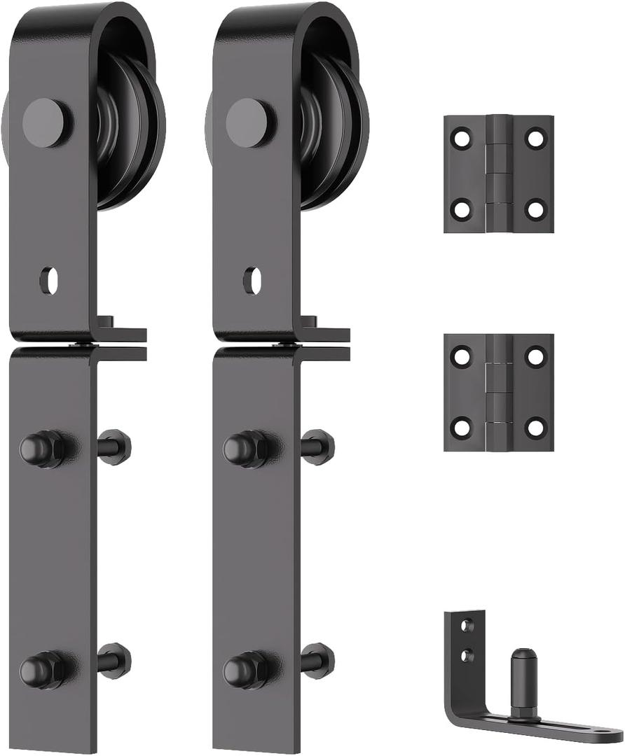 SKYSEN Bifold Barn Door Hardware Roller Set - Fit for 2 Bifold barn Door, Space Saving Folding Design, Corrosion-Resistant Black SprayingBifold-Roller