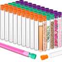 Flutesan 60 Halloween Test Tube Set Clear Plastic Test Tubes Shot Glasses with Orange Green Purple Caps 12 x 100 mm 7.5ml Vials for Liquor Shots Scientific Experiments Candy Storage Party