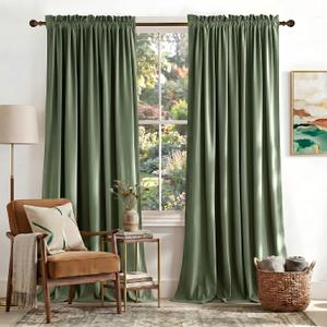 NICETOWN Super Soft Sage Green Velvet Curtains & Drapes 84 inches for Living Room, Sound Reducing Cold Heat Insulated Heavy Matt Room Darkening Panels (2 Panels), 52"W x 84"L