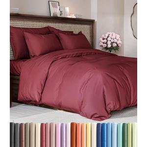Duvet Cover Queen Size Set - Extra Soft Queen Duvet Cover 90" x 90" with 2 Pillow Shams - Hotel Luxury, Easy Care & Fade Free w/ Zipper Closures & Ties - All Season, Comfy and Breathable (Burgundy)
