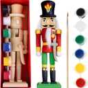 1 Set Christmas Nutcracker Figures Unfinished Wooden DIY Crafts Unpainted Nutcracker Soldier with Paint Brush and White Beard for Christmas Decoration