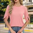 2 x JomeDesign Round Neck Tops for Women Trendy Fashion 2026 Short Sleeve Tunic Shirts Coral  (Pink, S)