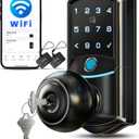 Veise VE028 Built-in Wi-Fi Smart Lock with Knob, Fingerprint Keyless Entry with Handle, App Remote & Voice Control, Electronic Digital Keypad for Front Door and Bedroom, IP65 Waterproof, Matte Black