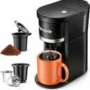 Horavie Small Single Serve Coffee Maker, Fast Brew One Cup Coffee Machine for K Cup and Grounds, 6 to 12 oz. Brew Sizes, Pod Coffee Maker with Descaling Reminder and Viewing Tank, Black (9.45 Inches)