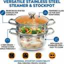 2 Tier Steamer Pot with Lid, 4 Quart Stainless Steel Food Steamer for Cooking, Multipurpose for Vegetable, Dumpling, Sauce, Pasta