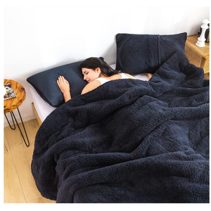 Warm Sherpa Comforter Set with Pillowshams Fleece Comforter King Size Lightweight Cozy Plush Washable Cotton Down Alternative Soft Comforter and Pillow Shams(Dark Navy Blue,King