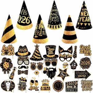36 Pieces, New Years Eve Hats and New Years Photo Booth Props Set - New Year Photo Booth Props, New Years Decorations 2026, New Years Eve Party Supplies 2026, Little DIY