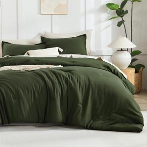 Litanika Oversized King Comforter 128x120, 3 Pieces Olive Green Lightweight Solid Bedding Comforter Set, All Season Fluffy Bed Set (1 Comforter & 2 Pillowcases)