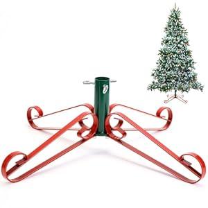 Foilswirl Christmas Tree Stand for Artificial Fake Tree Holder 4 to 8 FT Iron Metal Adjuatable Xmas Tree Base with Thumb Screw Indoor Outdoor Holiday Party Decor Fits Up to 1.4" Tree Trunk(Mix)