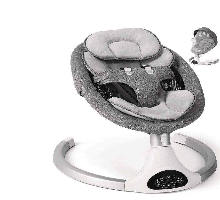 Baby Swing for Infants - Electric Infant Swing with 3 Swing Speeds and 10 Lullabies, Portable Indoor Baby Rocker, Touch Screen Control and Remote Control, Bluetooth, Grey
