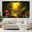 BlissYard Enchanted Forest Backdrop Fantasy Woodland Banner for Party Event Display 71×41 Inch Magical Nature Scene with Glowing Path Butterfly Mushroom Background for Photo Booth Home Decor
