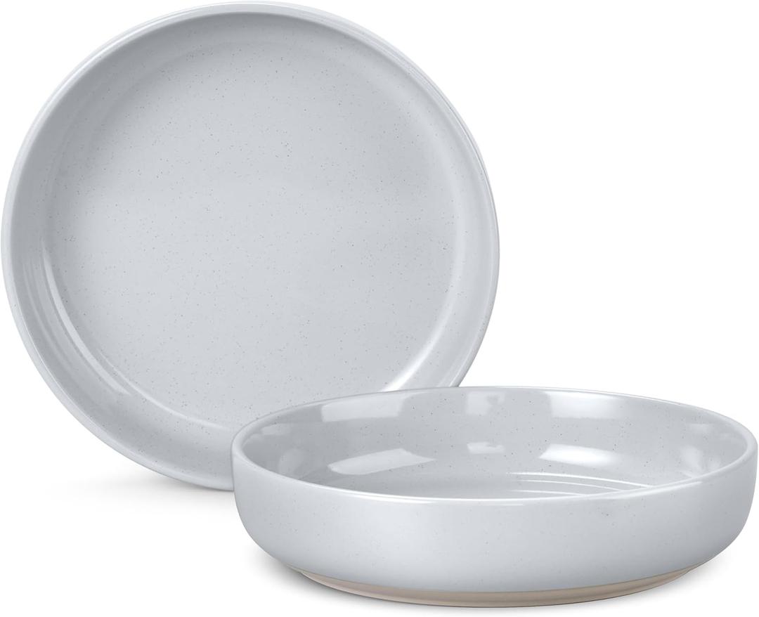 LIANYU Pasta Salad Bowls Set, 33oz Large Round Serving Bowls Set of 2, Stoneware Plates for Pasta, Noodle, Fruit, Oven and Dishwasher Safe, Scratch Resistant, Glacier Gray