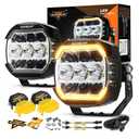 Auxbeam 5In LED Offroad Lights Ultra-Wide Series, 270° Side Shooter Driving Pods with White/Amber DRL+Turn Signal Light, 174W 20400LM Spot Flood Combo Cube Fog Light with Yellow/Black Cover