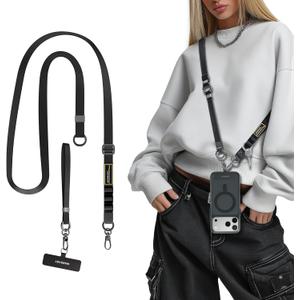 MAGEASY 2-in-1 Phone Lanyard Crossbody & Wrist Strap with Tether Tab & Belt Clip, Adjustable Phone Strap, Hands-Free Anti-Drop Travel Phone Leash for iPhone & Android (Black)