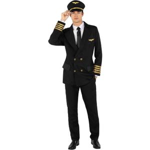 Morph Men's Pilot Costume Men Airplane Outfit Adult Airline Halloween Costumes for Men Pilot Uniform Suit (Large)