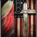 for Samsung Galaxy S23 FE Case 6.4 with Cross American Flag Four Corner Airbag Protection Design Soft Silicone Frame Personalized Pattern Case Compatible with Samsung Galaxy S23 FE for Men