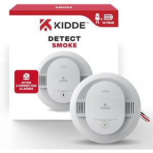 Kidde Smoke Detector, Hardwired with 10-Year Battery Backup, Interconnectable, LED Status Lights, 85 dB Alarm, 5-inches, 20SA10, 1 Pack