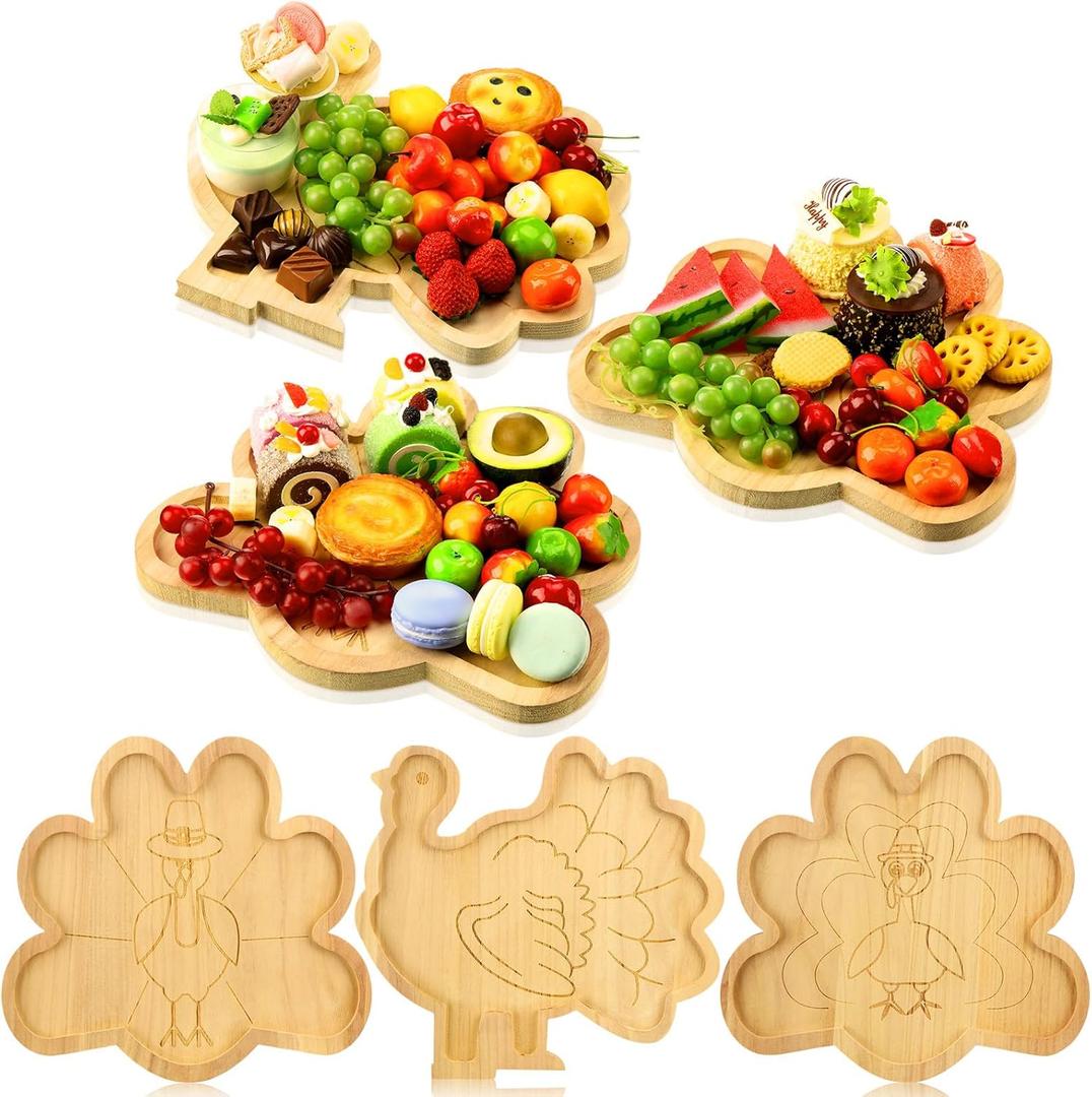 3 Pcs Thanksgiving Turkey Plate Wooden Turkey Shaped Serving Plate Cute Tableware Tray Funny Charcuterie Board for Dinner Fall Party Supplies Autumn Kitchen Holiday Catering Events