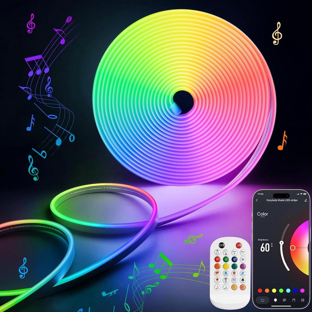 Lamomo RGB Neon LED Strip Lights, 16.4Ft Led Neon Rope Lights with App Remote Control, Music Sync, Indoor IP65, Waterproof, Flexible DIY Lights Design for Bedroom, Living, Gaming Room, Party Decor (RGB (Red, Green, Blue))