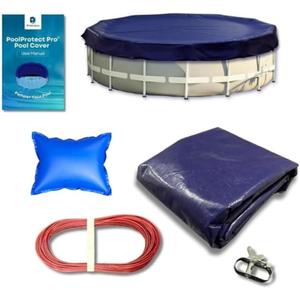 Winter Pool Cover Bundle 18 ft Round for Above Ground + Pillow | 10% Thicker | Ultra Thick Pool Cover | PoolProtect Pro Premium Cold- and UV-Resistant | Protectera (Blue, 18ft + 4x4 Pillow)