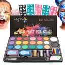 Maydear Face Painting Kit for Kids - 20 Colors Water Based Makeup Palette with Stencils, Glitters, Rainbow Split Cake, Hair Dye Clips, for Parties, Halloween, Safe Professional Body & Face Paint Kit