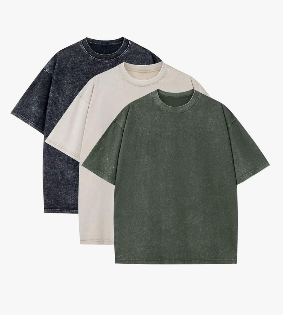 3 Pack Oversized T Shirts for Men Stone Washed Vintage Graphic Tees Heavyweight Cotton Shirts Loose Fit Casual Tshirts (L)