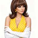 Rugelyss Short Brown Mixed Wig with Bang Retro Bouffant Beehive Wigs fits 80s Costume or Halloween Party