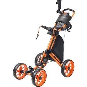 Golf Push Cart 4-Wheels,Folding Golf Cart, Golf Pull cart with Cup Holder,Umbrella Holder,Cooler Bag, Foldable with one-Click,Handle Height Adjustable,Drink Holder,Walking Push cart (Orange) Golf Push Cart 4-Wheels,Folding Golf Cart, Golf Pull cart with Cup Holder,Umbrella Holder,Cooler Bag, Foldable with one-Click,Handle Height Adjustable,Drink Holder,Walking Push cart (Orange)