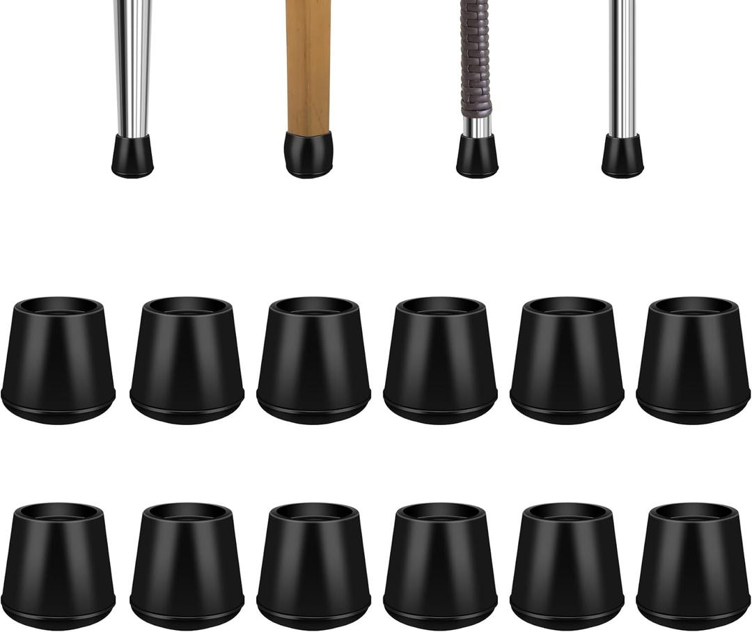 VOCOMO 5/8" Round Rubber Chair Leg Tips Caps, 16 Pack Small Chair Leg Floor Protectors Small Furniture Legs Caps Non Slip Reduce Noise for Hardwood Floors (Black, Fit: 16mm to 17mm)