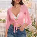 Women's Short Cardigan Bolero Shrug Sheer Tie Front Top 3/4 Sleeve Jacket for Dress 2026 (Pink, M)