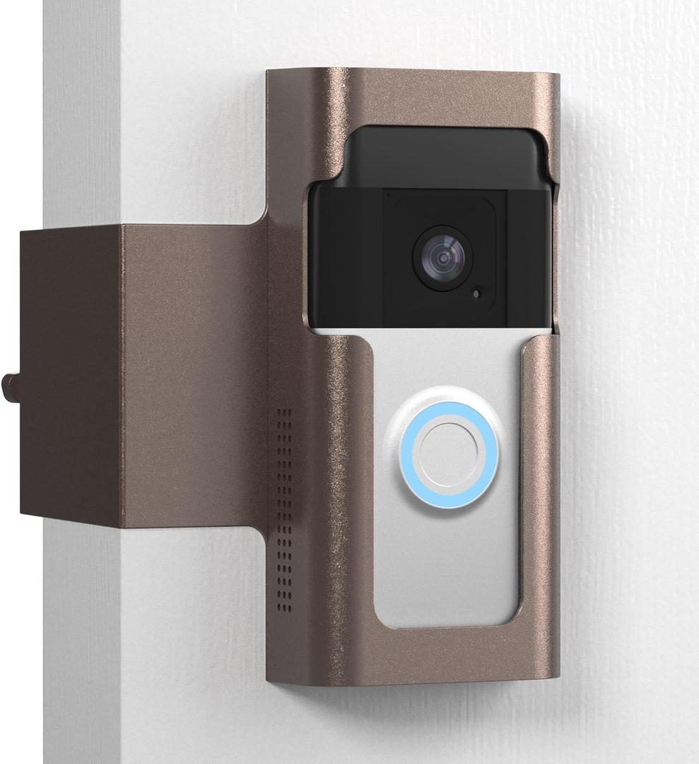 Anti Theft Ring Doorbell Mount: Metal Ring Apartment Door Mount Blink Doorbell Camera Holder No Drill - Renter Friendly Ring Doorbell Mount No Damage (Frosted Bistre)